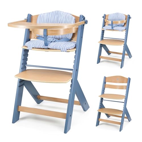 Kinderkraft ENOCK Trona Bebé de Madera, con Cojines, Evolutiva Silla Alta, Ergonómica, Regulable, Nordic Breeze