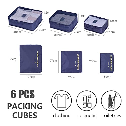 Image of Rojeam 6 Set Packing Cubes Multi-Functional Travel Storage Bags Clothing Sorting Packages