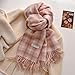 Leebojimei Women's Checkered Winter Warm Scarf, Fashionable Soft Shawl (Pink)