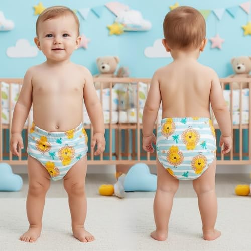 Image of Bembika Baby Training Pant Soft Cotton Reusable Potty Training Pants For Kids Leak-Resistant, Padded Underwear For Babies To Support Diaper Free Transition (L Size For 18-24 Months Lion Theme)