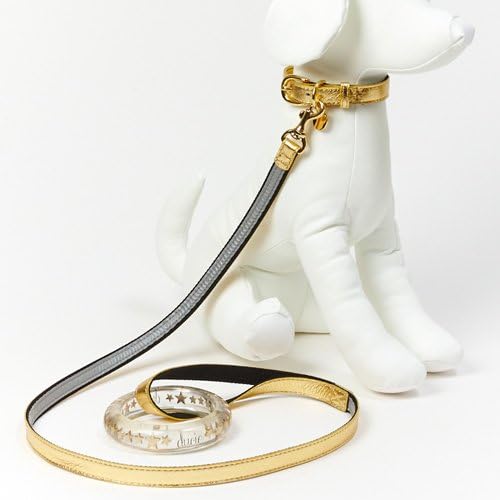 Ducie Small Mini Dog Collar, Gold, Luxury Fashion Metalic & Tape Bangle Lead, Japan Design
