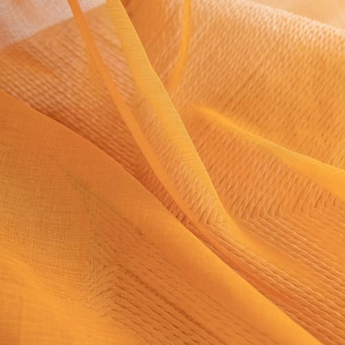 Image of MYSTIC-HOME Sheer Curtains Yellow 84 Inches Long, Window Treatments Rod Pocket Drapes for Living Room, Bedroom, Semi Crinkle Voile Extra Wide Curtains for Yard, Villa, Parlor, 108 inchx 84 inch, 2Pc