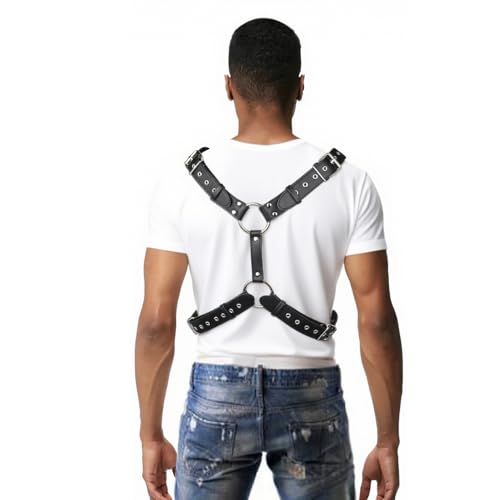 Men's PU Leather Chest Harness Belt, Adjustable Body Harness Belt for Men, Male Punk Chest Shoulder Harness for Party and Cosplay X0242