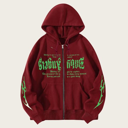 Men's Gothic Print Zip Up Hoodie Y2K Vintage Long Sleeve Sweatshirt Trendy Athletic Pullover with Pocket2