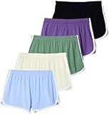 Real Essentials 5 Pack Girls Dry Fit Dolphin Athletic Soccer Workout Running Shorts Teen Girls Kids Active Basketball Summer Pijamas Niñas, 8-10