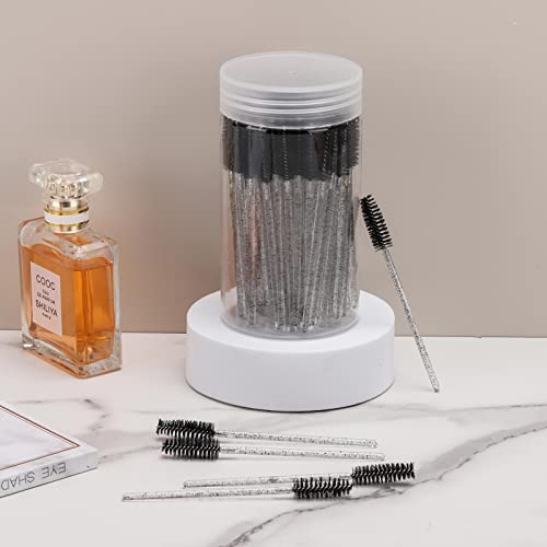 100 Pcs Disposable Mascara Wands, Crystal Eyebrow Spoolies Brush For Eyelash Extensions, Black Lash Brushes With Container #TOP5