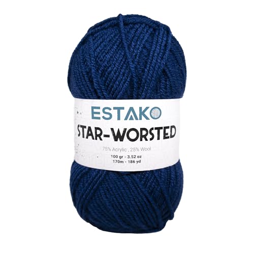 Estako Star-Worsted Yarn - 75% Acrylic 25% Wool - Soft Medium Weight #4-100g (3.52oz) - 170m (186yds) - Crochet & Knitting Yarn (45095 - Navy)
