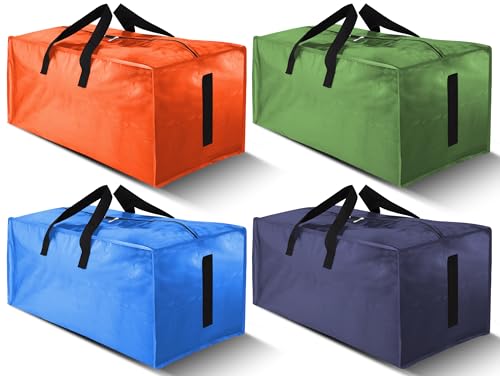 Image of HOMESURE 4 Pack Large Strong Moving Bags with Zippers & Carrying Handles - Water-Resistant - Heavy Duty Storage Tote for Space Saving, Fold Flat, Alternative to Moving Box (Multicolored)