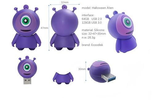 Clé USB 3.0 alien violet 128 Go, transfert rapide et silicone antichoc - 3