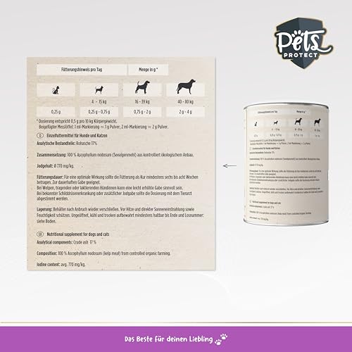 Pets Protect Bio Seealgenmehl für Hunde und Katzen – 100% natürliches Superfood | Barf Ergänzung | natürliche Jodquelle | reines Pulver ohne Zusätze | 150 g | 100% Bio-Qualität DE-ÖKO Zertifiziert