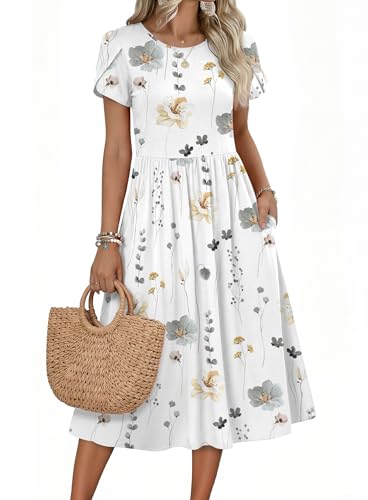 Image of Zeagoo Womens Summer Dresses Casual Aline Midi Dress Short Sleeve Floral Tshirt Dress Flowy Beach Sundresses with Pockets