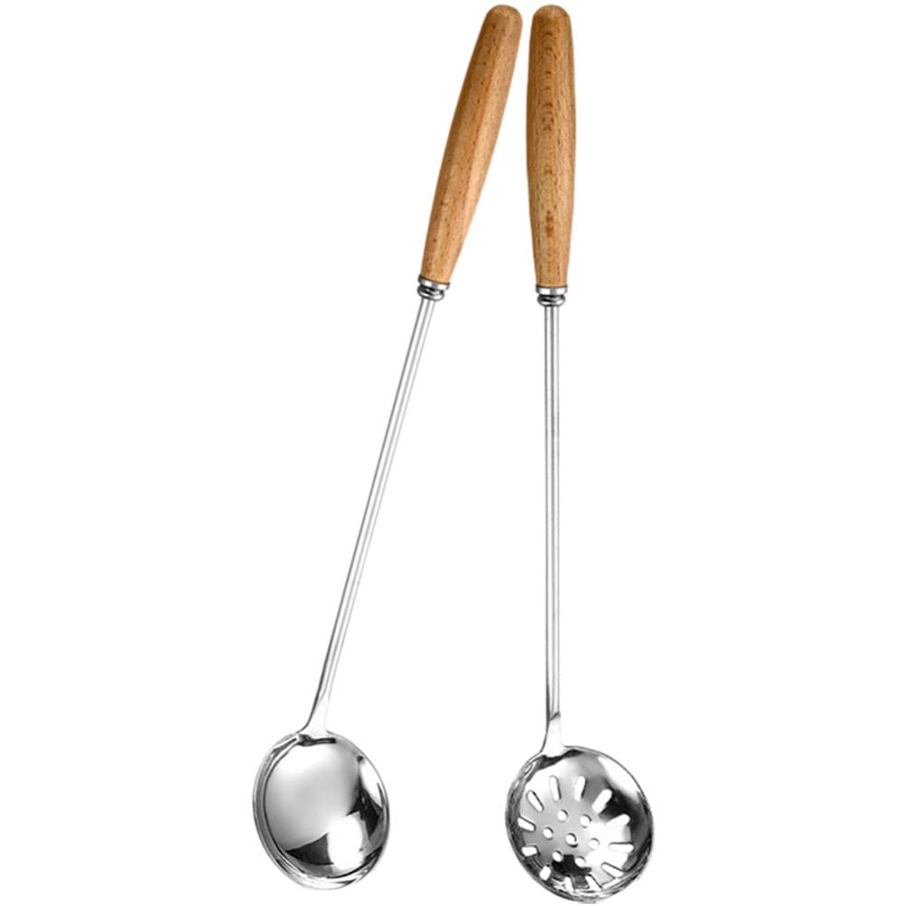 Juego de 2 cucharones para Olla Caliente， cucharón para Sopa， colador， Resistente al Calor， Pala para Sopa， cucharón para Salsa de Chef， cucharón con Mango de，