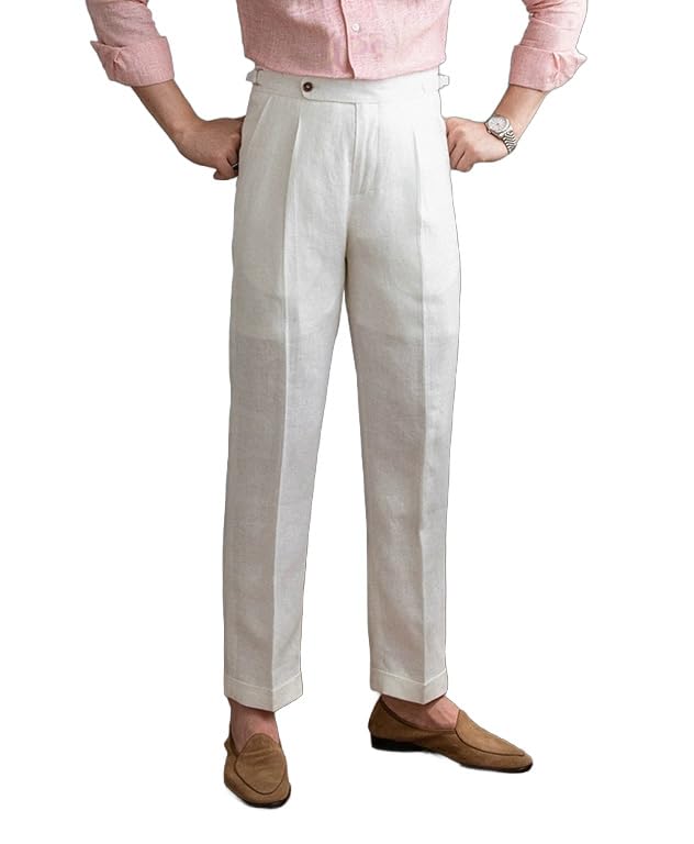 Men's Flat Front Linen Blend Dress Pant, Regular Fit, Lightweight Summer