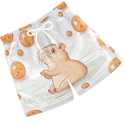 Pigsaly Boys' Swim Board Shorts Funny Capybara Oranges Boy's Swim Trunks Kids Swimwear XS