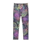 CHIFIGNO Leggings para niñas, pantalones de baile, pantalones de yoga, pantalones elásticos para niñas, Hojas de neón coloridas-1, 9-10 años