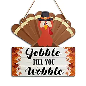 Thanksgiving Wall Decor Sign, Gobble Till You Wobble, Fall Turkey Home Sign for Front Door Porch Decorations Autumn Maple Leaf Farmhouse Thanksgiving Party Wood Hanging Wall Decor Sign Plaque