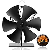6 Blades Wood Stove Fan Heat Powered,Silent Motors Heat Powered Fireplace Stove Fan for Wood, Log Burner, Fireplace,with Temperature Eco Friendly Lightweight Top Fireplace Fan (Balck)