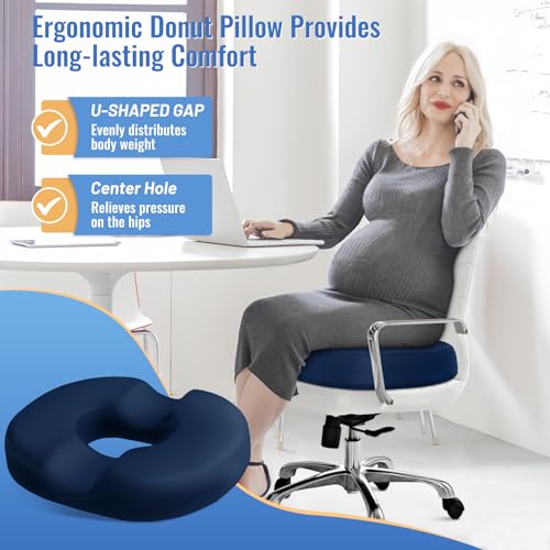 Image of CloudBliss Donut Pillow Stadium Seat Cushion for Tailbone Pain Relief and Hemorrhoids, Memory Foam Seat Chair Cushion, Portable Seat Cushions for Bleachers, Car, Home & Office