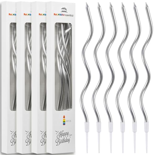 24 Pcs Silver Spiral Long Thin Birthday Candles Twisted Curved Candle Cake Topper Birthday Parties Wedding Decoration