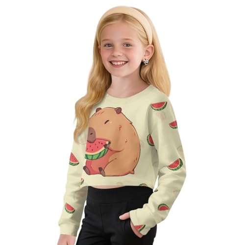 Girls Cropped Sweatshirts Crewneck Long Sleeve Shirts for Girls 5-14 Years Cute Kawaii Pullover for School3