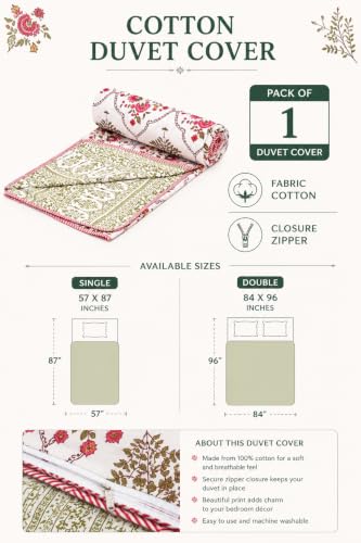 Image of COZY FURNISH 150TC 100% Cotton King Size Duvet Cover for Double Bed - Super Soft Quilt /Razai /Dohar Cover with Zipper Closure, 89x94 Inches, Breathable & Durable Bedding Set