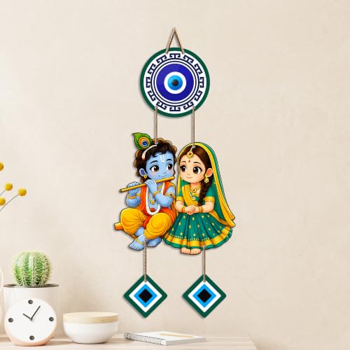 Image of Artvibes Shree Radha Krishna Evil Eye Wall Decor for Home and Office | Nazar Suraksha Hanging for Entrance Living Room Temple | Spiritual Vastu Good Luck Decorative Gift (WH 8578N)