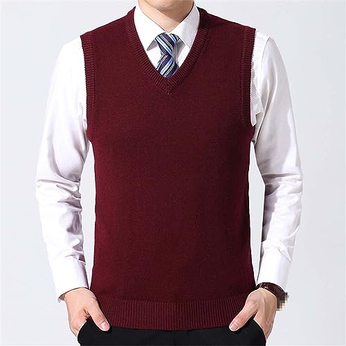 2023 Men's Sweater Vest Solid Color Wool Warm Pullover V Neck Sleeveless Vest2