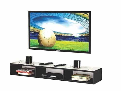 Image of Dime Store Wooden Wall Mounted Floating TV Stand /TV Entertainment Unit /TV Cabinet with Rack for Set Top Box & Decorative Objects /TV Stand for Living Room (Black and White, 32x5x8 inch)