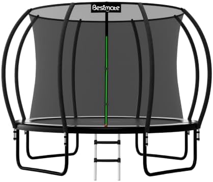 Bestmate 10FT Outdoor Trampoline for Kids Adults, ASTM Approved Backyard Large Trampolines with Safety Net and Ladder(Black)
