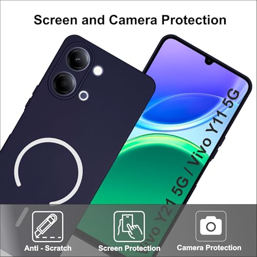 Image of SBMS Silicone Back Cover Case for Vivo Y21 5G / Vivo Y11 5G | Soft Micro-Fibre Lining Inside | Magsafe Print On Back Side Camera Protection Bump | Shockproof Case Vivo Y21 5G 2026 (Blue)