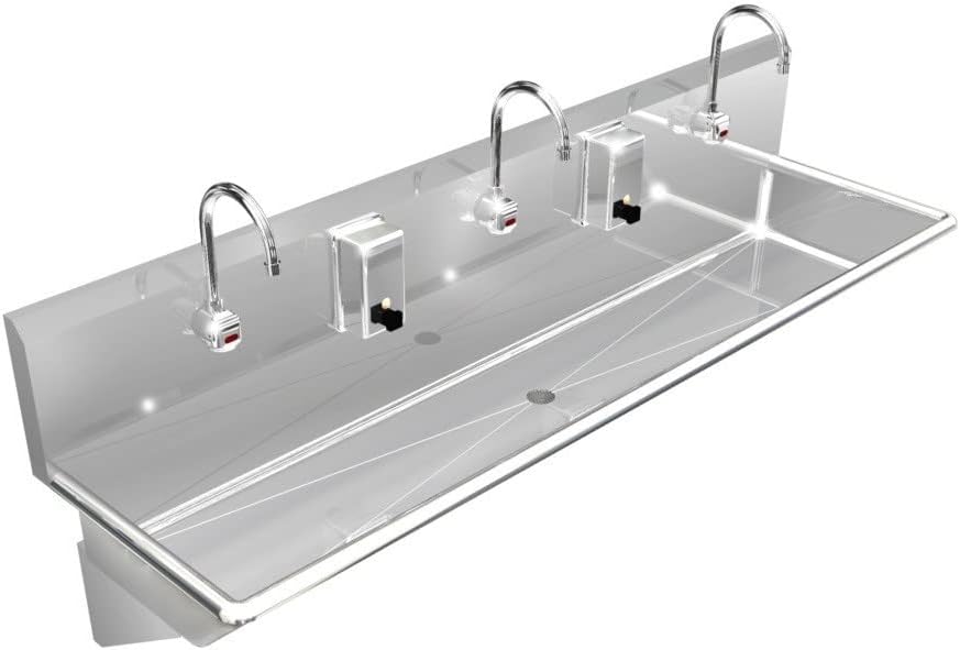 WASH UP Hand Sink 3 Users Multi Station 60" ELEC. Faucet Stainless Steel Heavy D