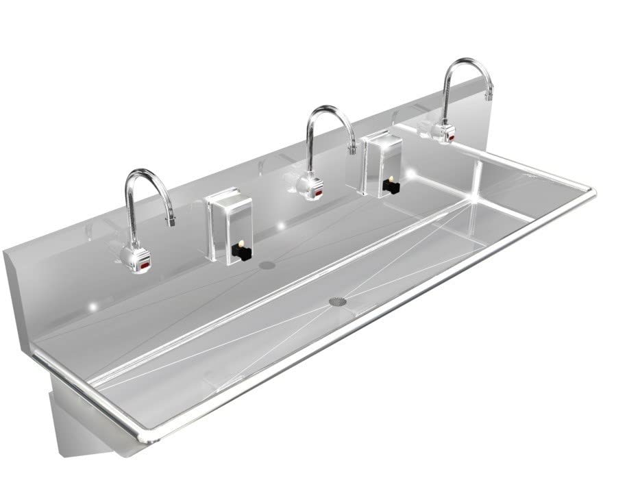 WASH UP Hand Sink 3 Users Multi Station 60" ELEC. Faucet Stainless Steel Heavy D