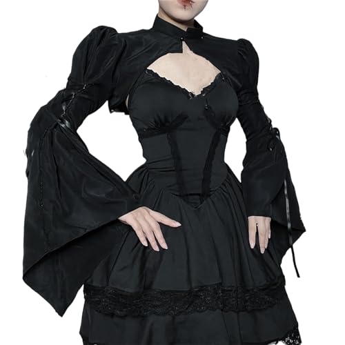 Gothic Bolero Shrug Tops Women Goth Bell Long Sleeve Crop Top