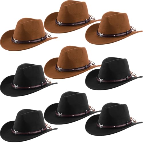 Image of Toulite 9 Pcs Western Cowboy Hats Faux Felt with Strap Bulk