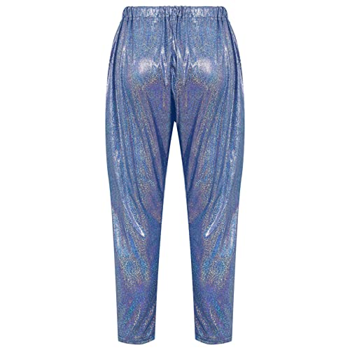 Kids Boys Girls Metallic Shiny Hip Hop Jazz Streetwear Baggy Pants Loose Fit Trousers for Stage Performance Show Royal Blue 11-12 Years2