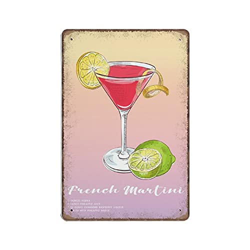 French Martini Cocktail Print Retro Cocktail Vintage Kitchen Wall Art Alcohol Print Retro Print Mid Century Modern Novelty Tin Metal Sign Plaque Bar Pub Retro Wall Decor Home Group Porch 140mmx200mm Cover