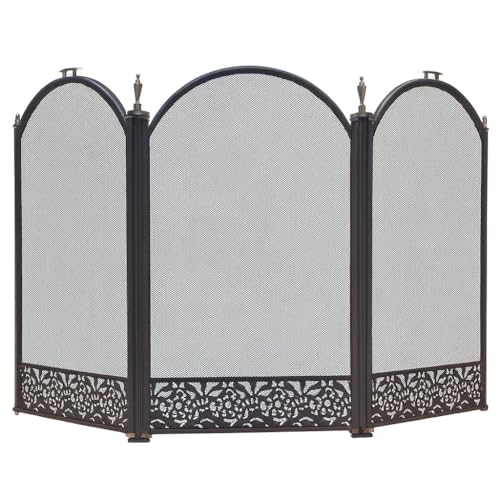 Easy Shopping 3-Panel Black Firguard Metal Firescreen Safety Screen Strong Stylish & Protective Flame Guard for Coal & Wood Fire Folding Fireplace Cover Foldable Moveable