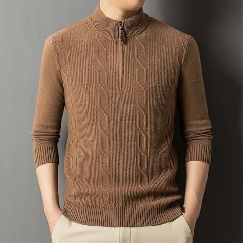 Men's Half-High Zipper Stand Collar Sweater Casual Long Sleeve Twisted Knitted Pullover Top3