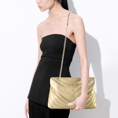 Image of Women Shoulder Bag, Fashionable Quilted Vegan leather Crossbody Purses with Adjustable Chain Designer Purses