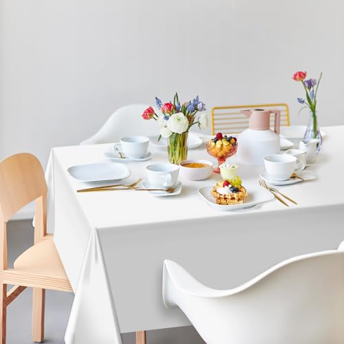 Image of Hxezoc 3 Pack White Disposable Plastic Tablecloths, 54 x 108 Inches Waterproof Table Cover for Wedding Birthday Party Baby Shower Decorations Outdoor Indoor Party Supplies