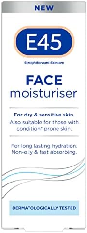 E45 Face Moisturiser  Face Cream for Long-Lasting Moisturisation  E45 Cream for Dry and Sensitive Skin  Dermatitis and Eczema Cream  Fast-Absorbing and Non-Greasy Formula - Dermatologically Tested
