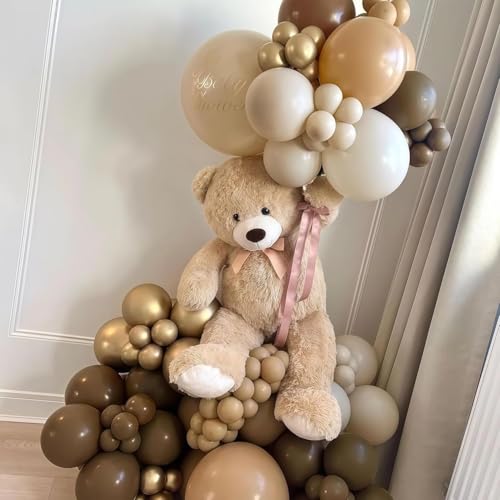 Image of Brown Cream Neutral Balloons, 12 Inch 60PCS Retro Brown Khaki Beige Sand White Balloon, Beige Nude Apricot Balloon for Neutral Bear Bridal Baby Shower Wedding Birthday Party Decorations Supplies