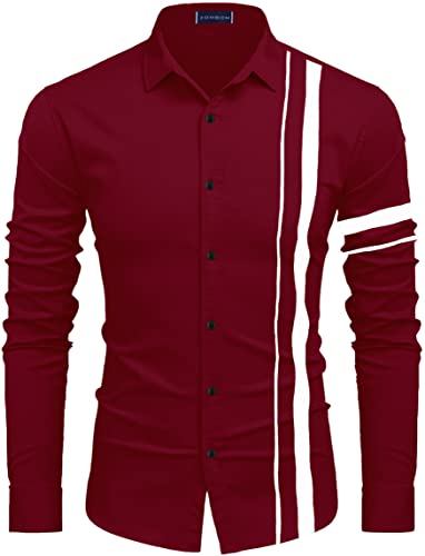 Image of Zombom Men Cotton Polyester Blend Regular Fit Striped Full Sleeve Casual Shirt