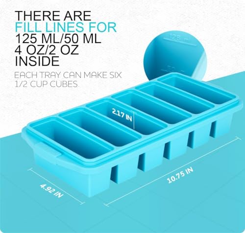 Image of Silicone Freezer Tray With Lid-Soup Freezer Container molds-Large Ice Cube Tray Set Makes 1-Cup & 1 /2-Cup portions cubes Perfect for preparing meals in different portion sizes Oven & Dishwasher -Safe