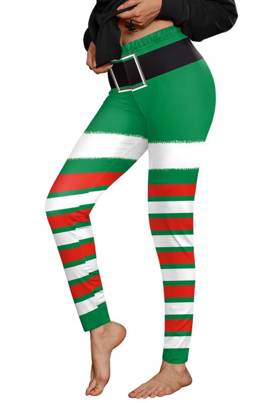 Legging de Noël femme imprimé Père Noël taille L pantalon extensible fêtes
