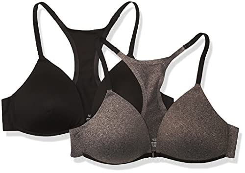 Vanity Fair Girls' No Show Front Closure Bra, 2-Pack, Dark Grey/Black Hue, 38