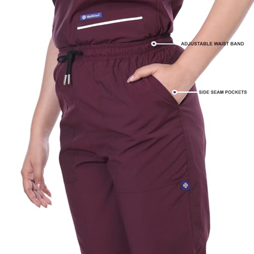 Image of Women 5-Pocket Scrub Suit | Set of Top & Pant | Half Sleeves | Mandarin Collar | Breathable Polyviscose Fabric | Comfortable | Durable | Uniform for Doctors Nurse & Dentist Wine L