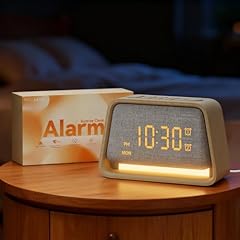 Vivilumens Dual Alarm Clock Wooden 20 White Noise Sound Machine Gentle Wake Up Light for Adults