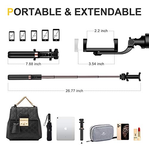 Humixx 4-in-1 Selfie Stick Tripod Professional Pocket Lightweight Heavy Duty Aluminum Tripod Stand with Bluetooth Remote Shutter Compatible with iPhone Samsung Android Cellphone Camera GoPro - Thumbnail 5