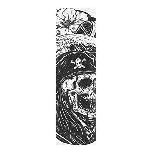 Squelette De Fleur De Crâne De Pirate Grip de Skateboard Bande Grip Antidérapante,Auto-adhésif Griptape de Longboard,sans Bulles,Peut êTre Coupé(84 * 23cm 1pcs) Cover
